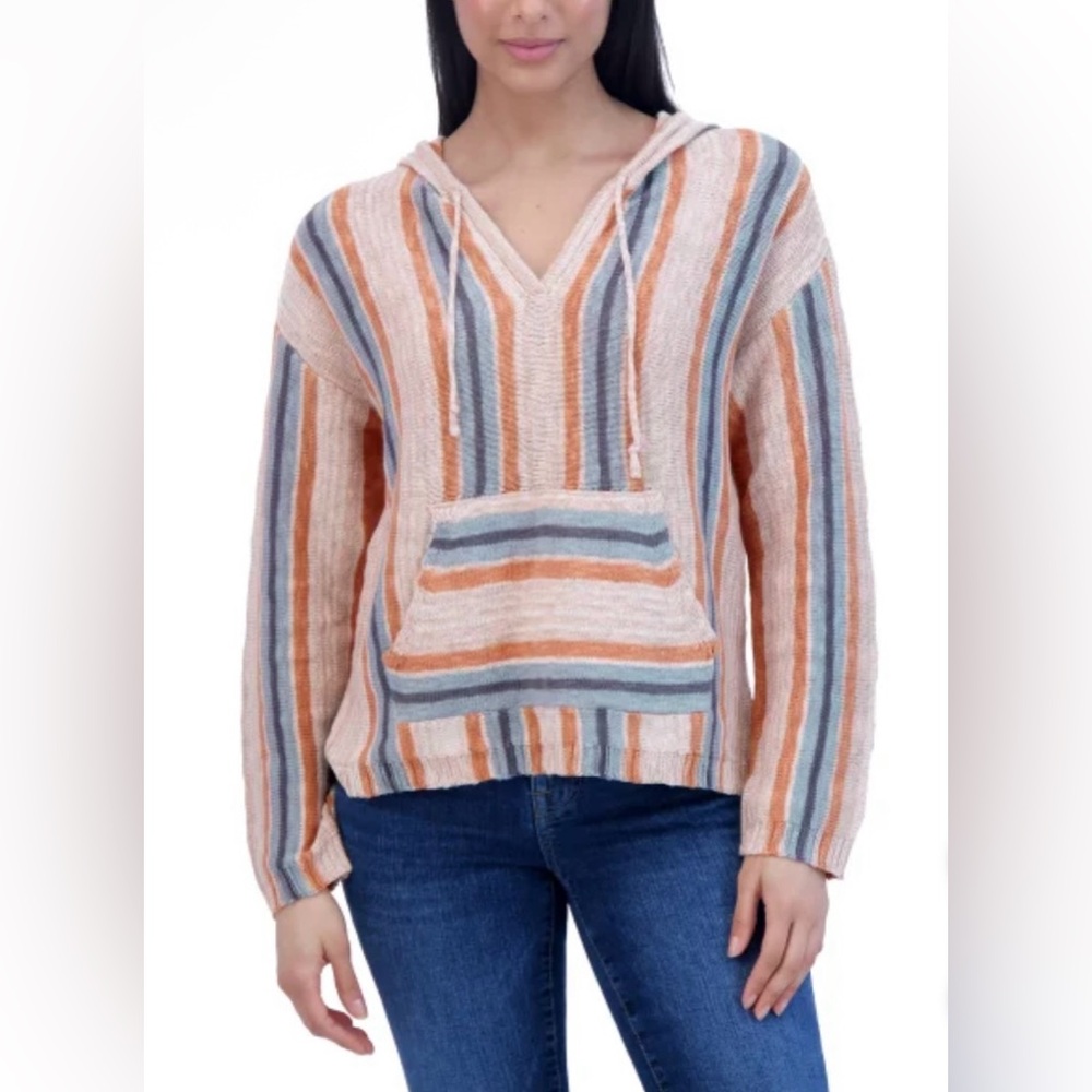Lucky Brand Women’s Baja Striped Lightweight Sweater Hoodie NWT
